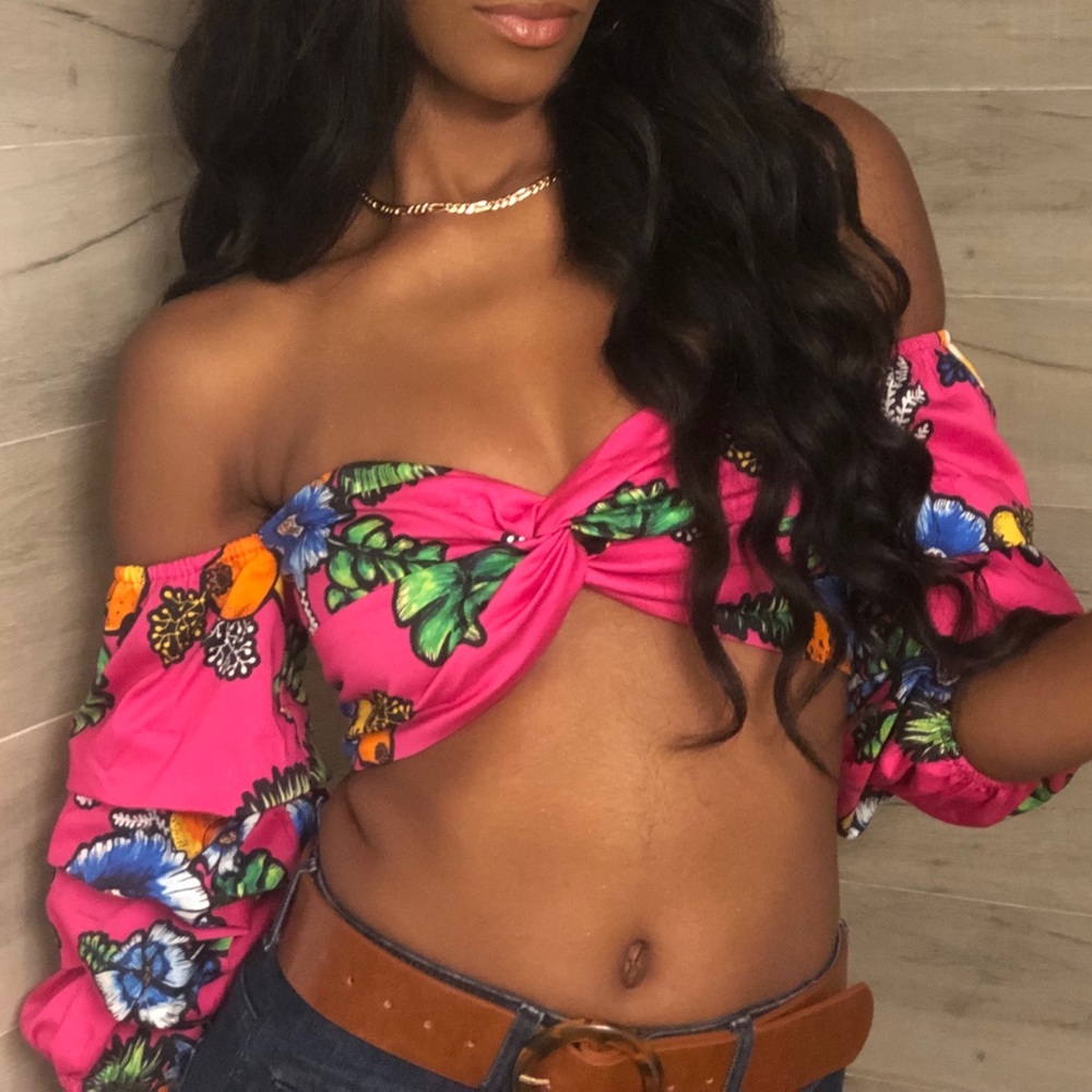Printed off the shoulder crop top
